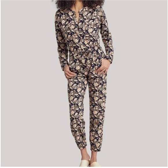 Faherty Linen Blend Savoie Jumpsuit Navy Avignon Meadow Size Small / Medium - Picture 1 of 14
